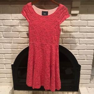 Anthropologie coral pink lace dress